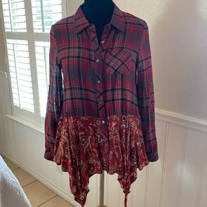 Boho Oddy long plaids button up shirt blouse top